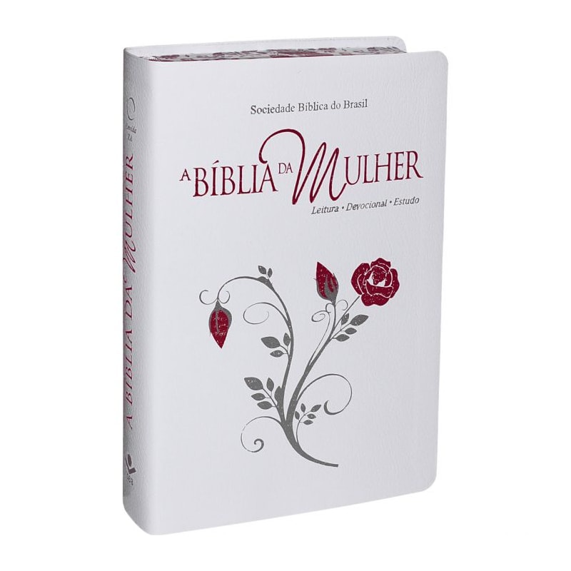 A BÍBLIA DA MULHER - COURO BONDED BRANCA COM BORDAS FLORIDAS TAMANHO GRANDE - ALMEIDA REVISTA E ATUALIZADA (ARA)