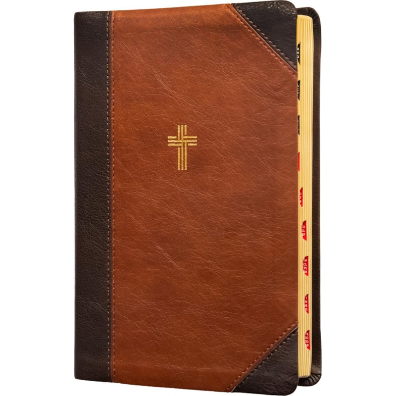 A BÍBLIA SAGRADA ACF, LETRA GRANDE, FONTE LEITURA PERFEITA, COM LETRAS DE JESUS EM VERMELHO E ÍNDICE DE DEDO, CAPA LUXO MARROM EM DOIS TONS