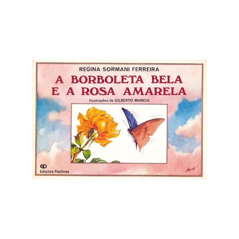 A borboleta bela e a rosa amarela