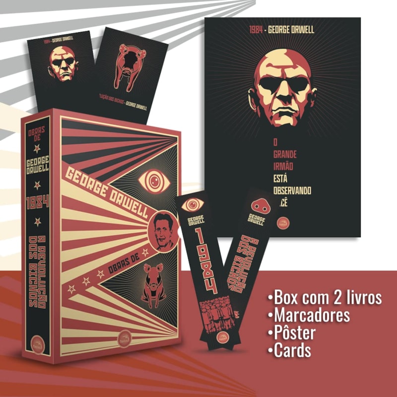 A REVOLUÇÃO DOS BICHOS E 1984 (PÔSTER + MARCADORES + CARDS) BOX GEORGE ORWEEL