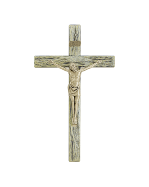 ADORNO CRUZ COM BANHO AMADEIRADO E CRISTO OURO VELHO - 34 CM OURO VELHO