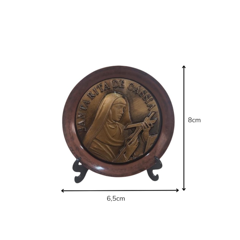 ADORNO DE MESA SANTA RITA 8CM METAL COBRE ENVELHECIDO ZAMAC