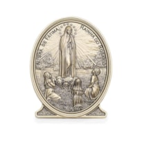 ADORNO DE NOSSA SENHORA DE FATIMA COM ORAÇÃO OURO VELHO MDF - ACRILICO 17 CM OURO VELHO