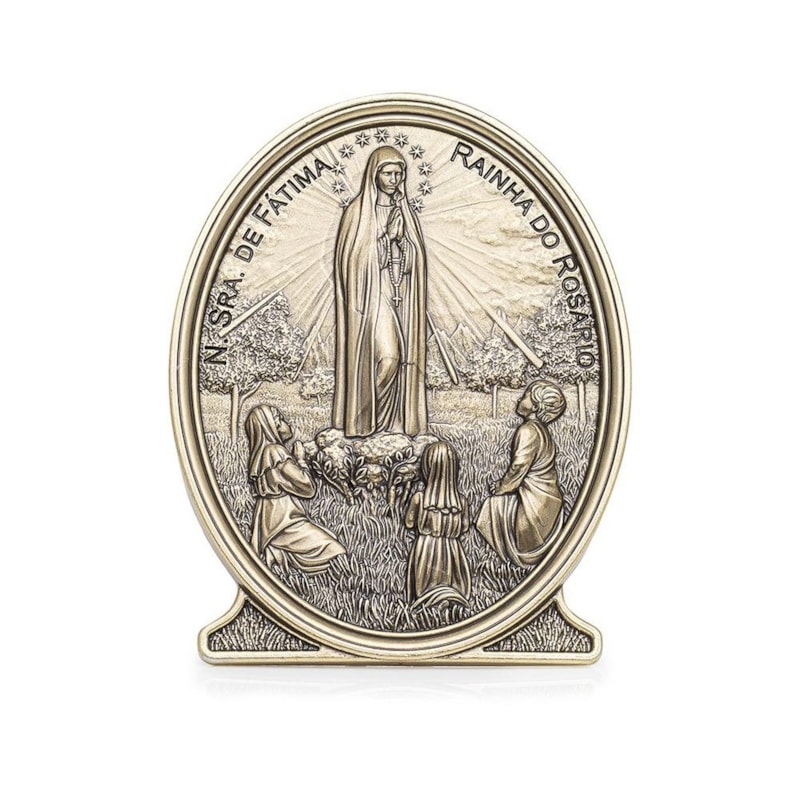 ADORNO DE NOSSA SENHORA DE FATIMA COM ORAÇÃO OURO VELHO MDF - ACRILICO 17 CM OURO VELHO