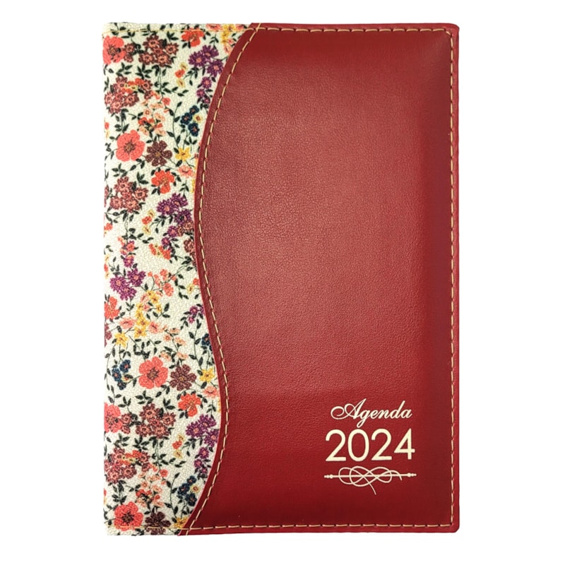 AGENDA DIÁRIA DE MESA COSTURADA 2024 - MINI ROSAS/VERMELHO