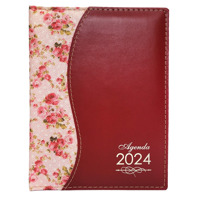 AGENDA DIÁRIA DE MESA COSTURADA 2024 - ROSAS/VERMELHO