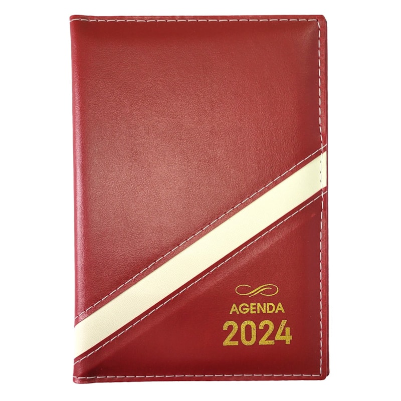 AGENDA DIÁRIA DE MESA COSTURADA 2024 - VINHO/MARFIM