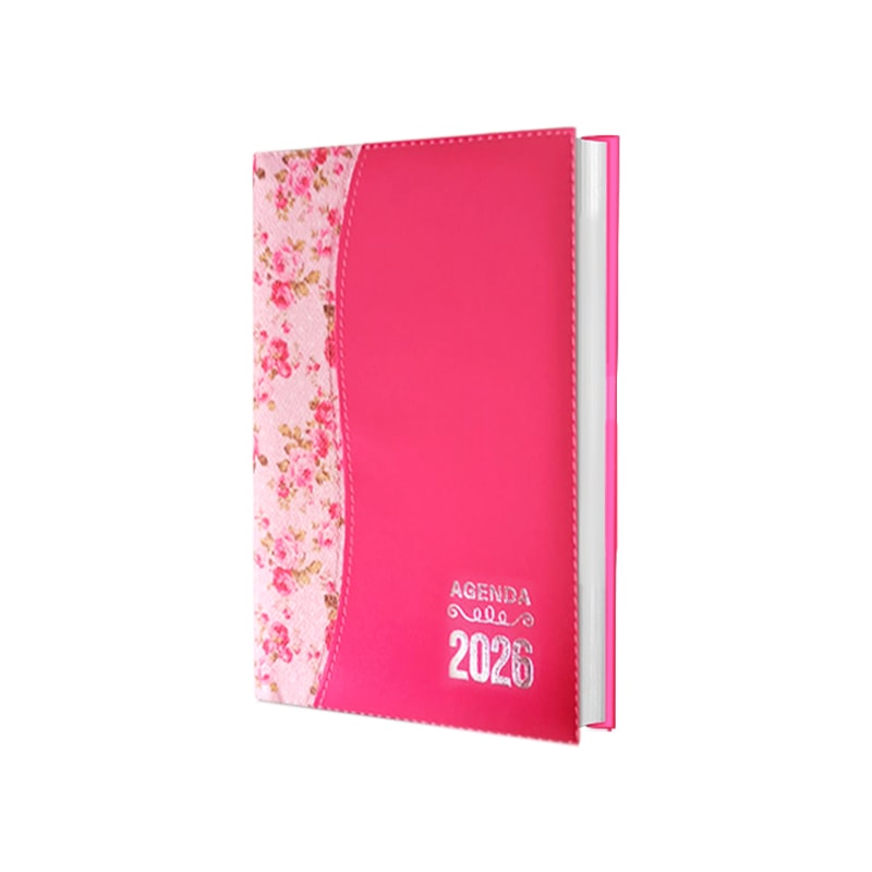 AGENDA DIÁRIA DE MESA COSTURADA 2026 - FLORAL/PINK