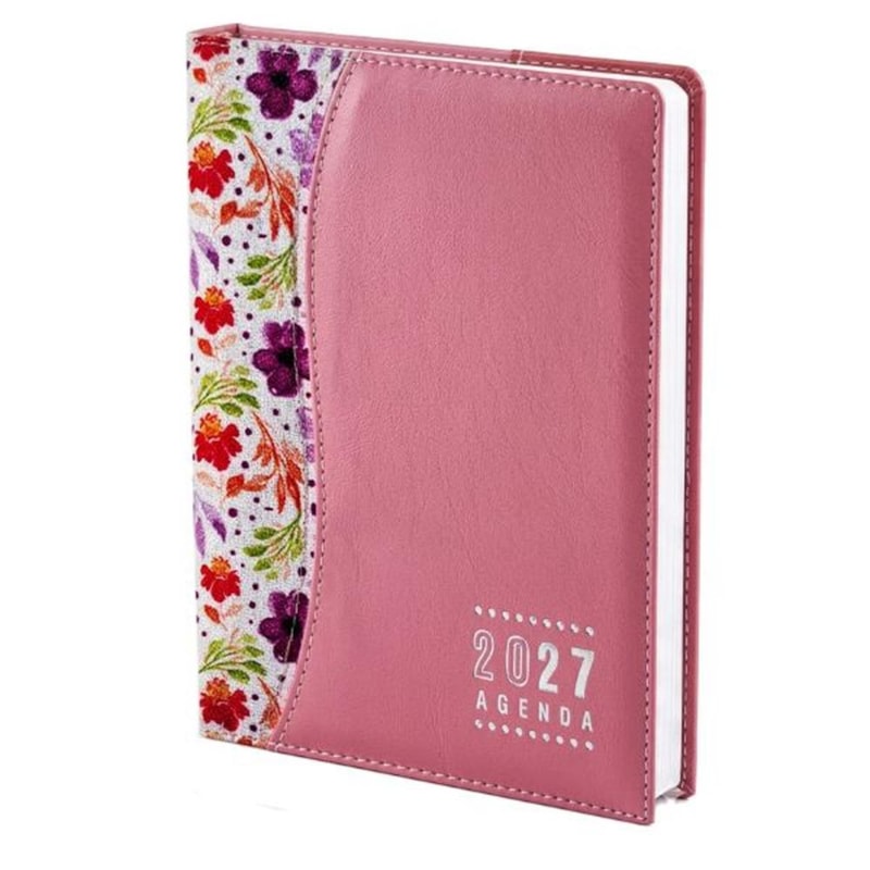 AGENDA DIÁRIA DE MESA COSTURADA 2027 - FLORAL/ROSA