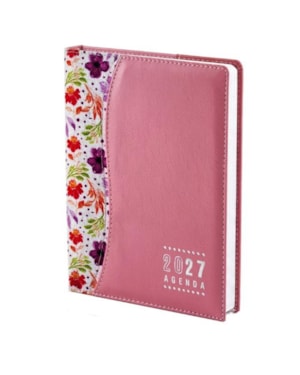 AGENDA DIÁRIA DE MESA COSTURADA 2027 - FLORAL/ROSA