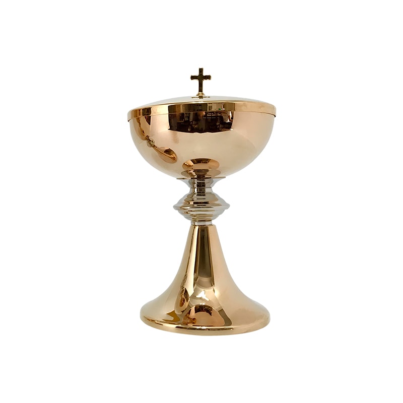 ÂMBULA DOURADO C/ DETALHES EM PRATA 20CM DE ALTURA