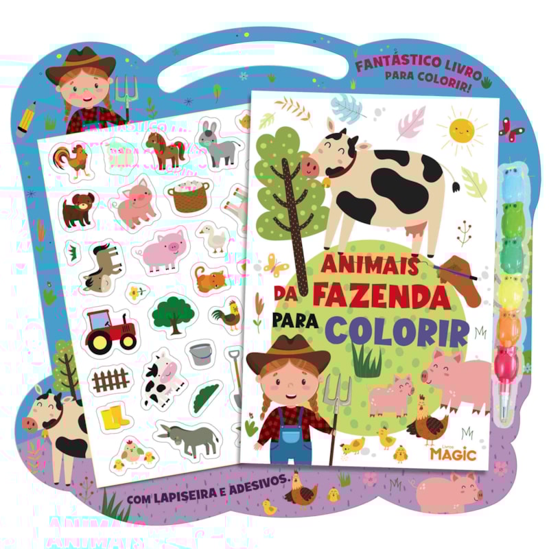 ANIMAIS DA FAZENDA - LAPISEIRA, GIZ DE CERA E ADESIVOS