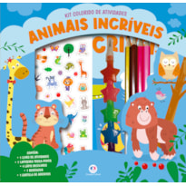 ANIMAIS INCRÍVEIS - KIT LIVRO COM LAPISEIRA, LÁPIS BORRACHA E ADESIVOS