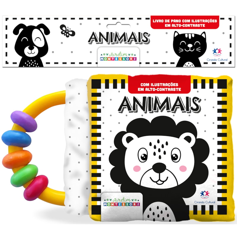 ANIMAIS - LIVRO DE ALTO CONTRASTE COM CHOCALHO - COLEÇÃO MONTESSORI