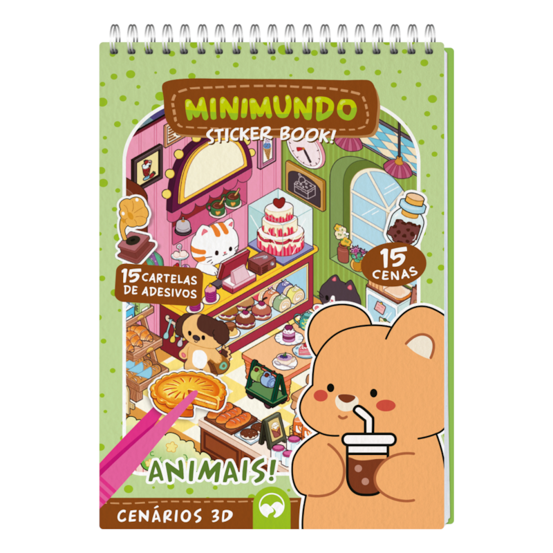 ANIMAIS - MINIMUNDO STICKER BOOK: 15 CENÁRIOS, 15 CARTELAS DE ADESIVOS PARA COLAR E PINÇA PLÁSTICA