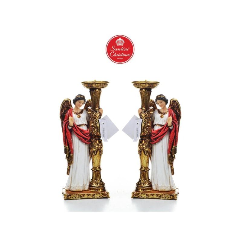 ANJO CANDELABRO 24 CM DE ALTURA MANTO VERMELHO - VALOR DO PAR SANTINI