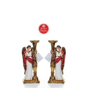 ANJO CANDELABRO 24 CM DE ALTURA MANTO VERMELHO - VALOR DO PAR SANTINI