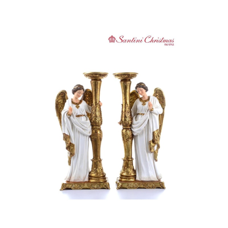 ANJO CANDELABRO 50 CM DE ALTURA MANTO BRANCO - VALOR DO PAR SANTINI