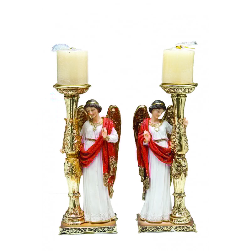 ANJO CANDELABRO 50 CM DE ALTURA MANTO VERMELHO - VALOR DO PAR SANTINI