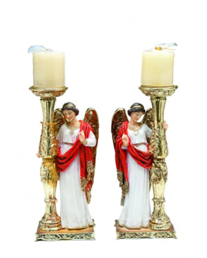 ANJO CANDELABRO 50 CM DE ALTURA MANTO VERMELHO - VALOR DO PAR SANTINI