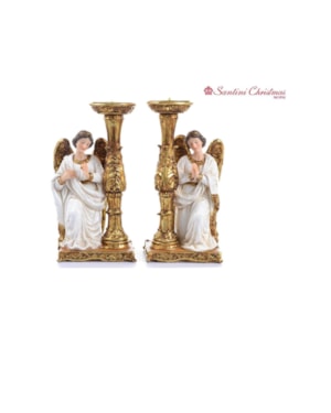 ANJO CANDELABRO AJOELHADO 20CM DE ALTURA MANTO BRANCO - VALOR DO PAR SANTINI