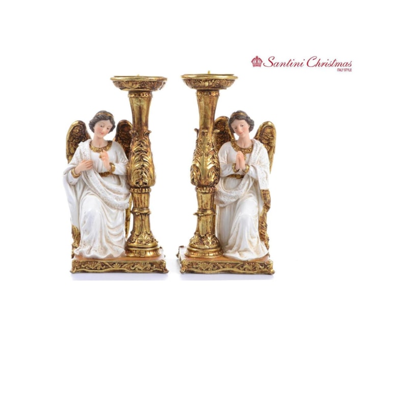 ANJO CANDELABRO AJOELHADO 20CM DE ALTURA MANTO BRANCO - VALOR DO PAR SANTINI