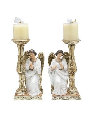 ANJO CANDELABRO AJOELHADO 28CM DE ALTURA MANTO BRANCO - VALOR DO PAR SANTINI