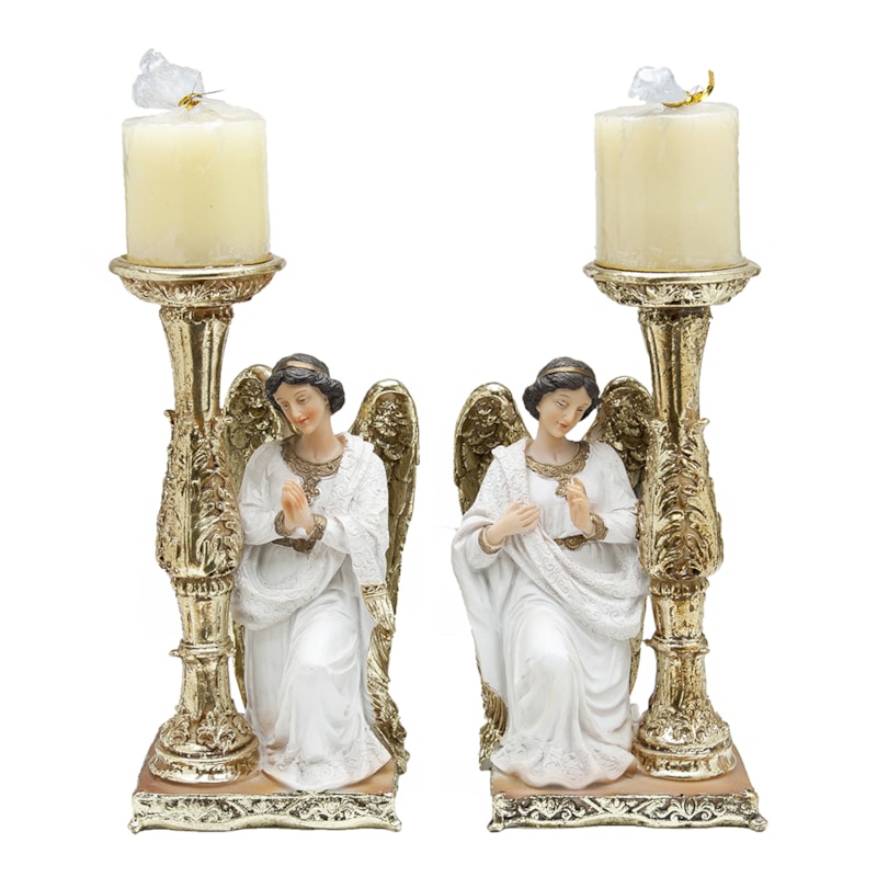 ANJO CANDELABRO AJOELHADO 28CM DE ALTURA MANTO BRANCO - VALOR DO PAR SANTINI