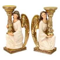 ANJO CANDELABRO AJOELHADO 30CM DE ALTURA MANTO BRANCO SEGURANDO CANDELABRO - VALOR DO PAR SANTINI