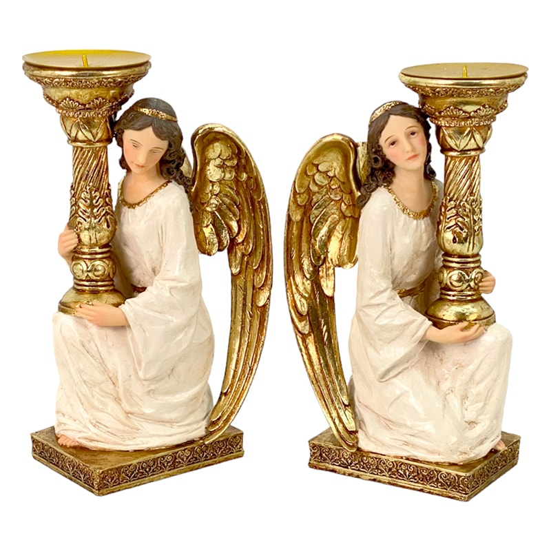 ANJO CANDELABRO AJOELHADO 30CM DE ALTURA MANTO BRANCO SEGURANDO CANDELABRO - VALOR DO PAR SANTINI