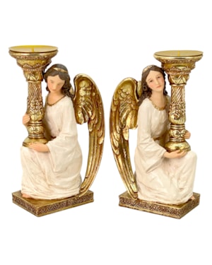 ANJO CANDELABRO AJOELHADO 30CM DE ALTURA MANTO BRANCO SEGURANDO CANDELABRO - VALOR DO PAR SANTINI