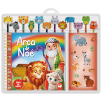 ARCA DE NOÉ: ESCOLAR LIVRO DE COLORIR COM 12 LÁPIS E 12 BORRACHAS TEMÁTICAS