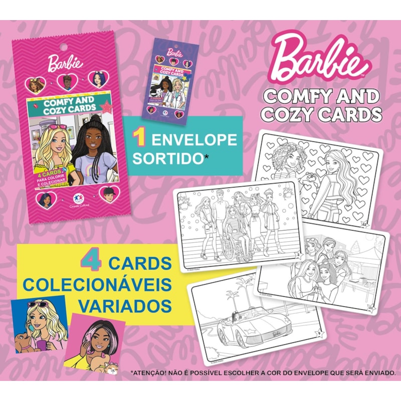 BARBIE - COMFY AND COZY 4 CARDS PARA COLORIR E COLECIONAR
