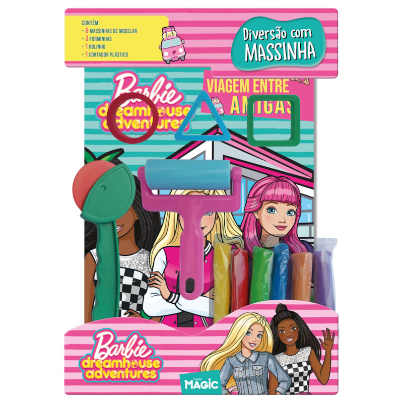 BARBIE - KIT DIVERSÃO COM LIVRO, 6 MASSINHAS, FORMINHAS, ROLINHO E CORTADOR