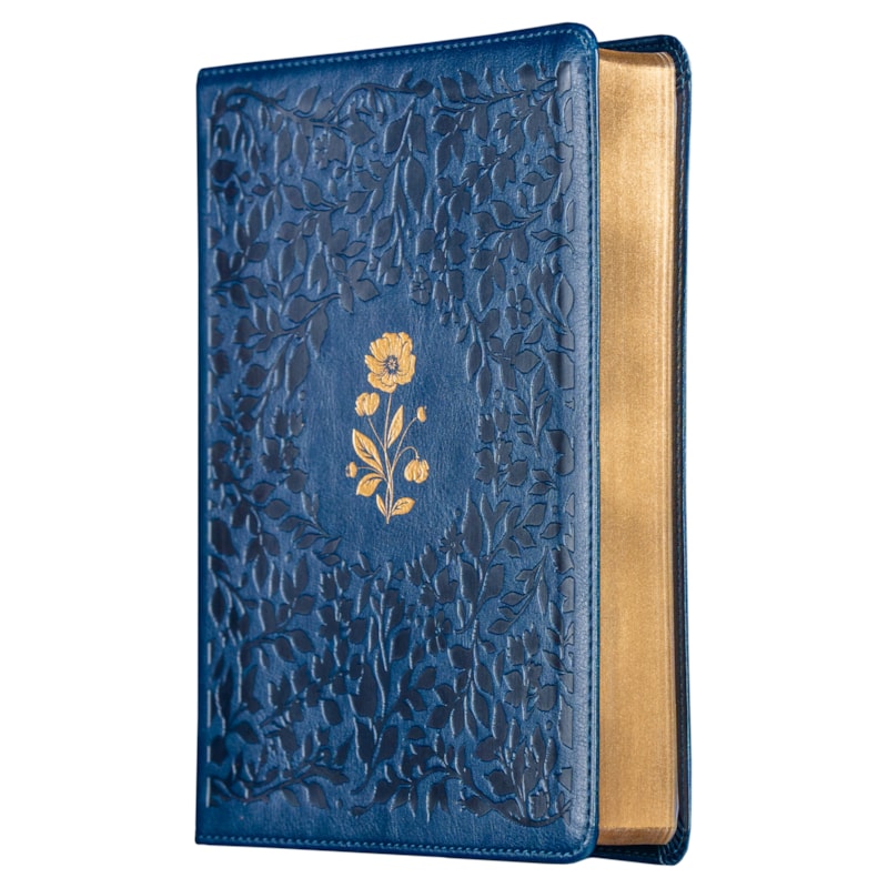 BÍBLIA ACF COM ESPAÇO PARA ANOTAÇÕES, COURO-SOFT AZUL COM FLORES EM BAIXO RELEVO, LEITURA PERFEITA