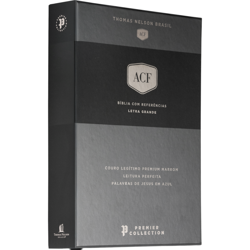 BÍBLIA ACF, COURO LEGÍTIMO MARROM, LETRA GRANDE, LEITURA PERFEITA, PREMIER COLLECTION | COM LETRAS DE JESUS EM AZUL E REFERÊNCIAS CRUZADAS