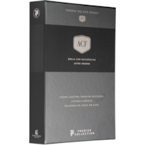 BÍBLIA ACF, COURO LEGÍTIMO MOSTARDA, LETRA GRANDE, LEITURA PERFEITA, PREMIER COLLECTION | COM LETRAS DE JESUS EM AZUL E REFERÊNCIAS CRUZADAS