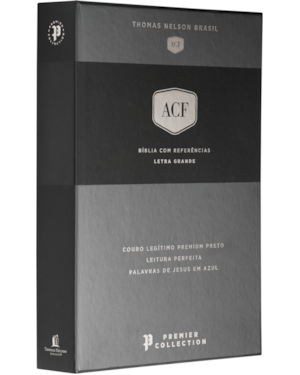 BÍBLIA ACF, COURO LEGÍTIMO PRETO, LETRA GRANDE, LEITURA PERFEITA, PREMIER COLLECTION | COM LETRAS DE JESUS EM AZUL E REFERÊNCIAS CRUZADAS