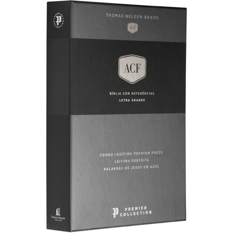BÍBLIA ACF, COURO LEGÍTIMO PRETO, LETRA GRANDE, LEITURA PERFEITA, PREMIER COLLECTION | COM LETRAS DE JESUS EM AZUL E REFERÊNCIAS CRUZADAS