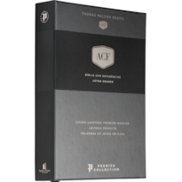 BÍBLIA ACF, LETRA GRANDE, COURO LEGÍTIMO MARROM, LEITURA PERFEITA, PREMIER COLLECTION | COM LETRAS DE JESUS EM AZUL E REFERÊNCIAS CRUZADAS
