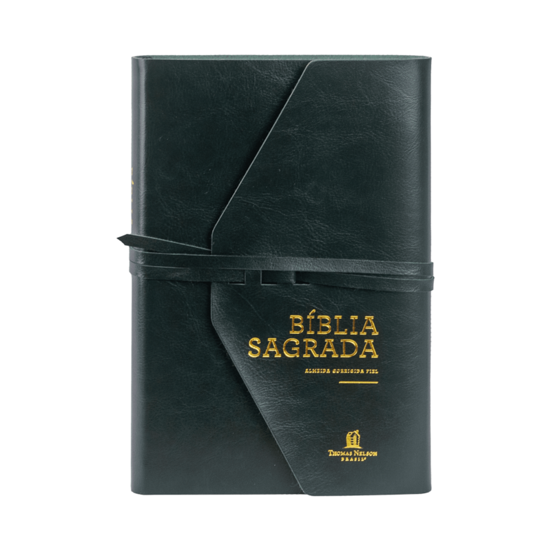 BÍBLIA ACF, LETRA GRANDE, FONTE LEITURA PERFEITA, CAPA LUXO ARTESANAL COM FECHAMENTO EM TIRA VERDE