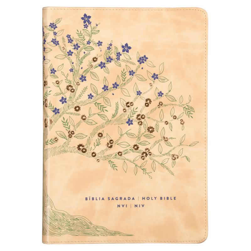 BÍBLIA BILÍNGUE NVI/NIV, PORTUGUÊS/INGLÊS, CAPA LUXO BEGE, LEITURA PERFEITA