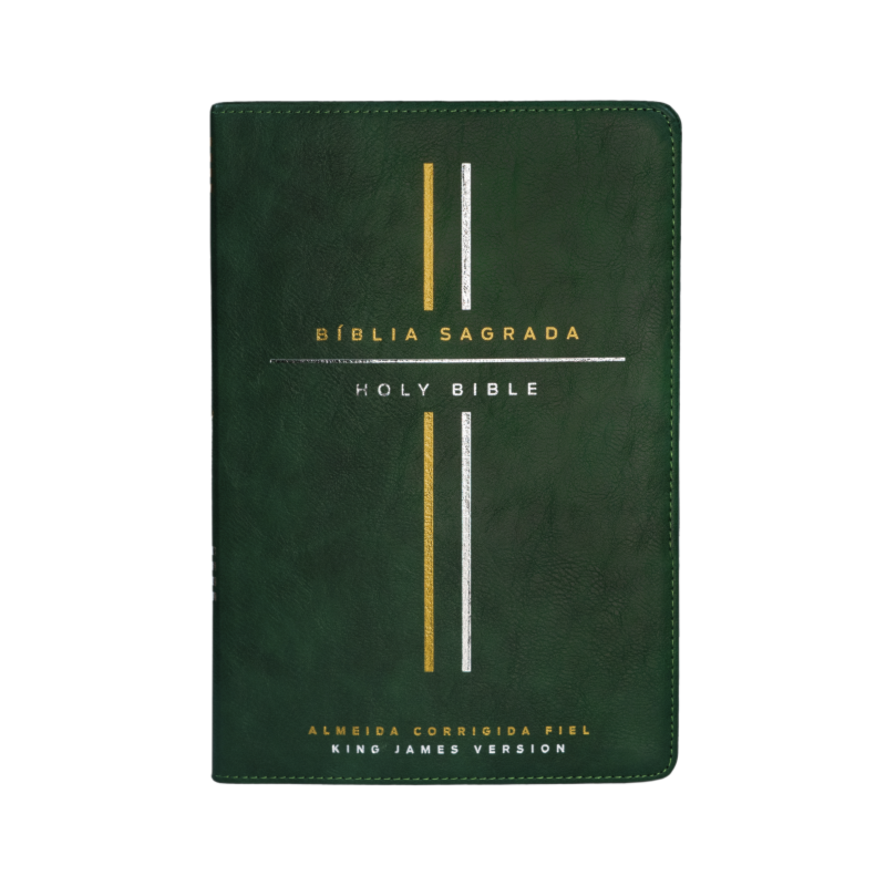 BÍBLIA BILÍNGUE, PORTUGUÊS/INGLÊS, ACF/KJV, CAPA LUXO VERDE, LEITURA PERFEITA