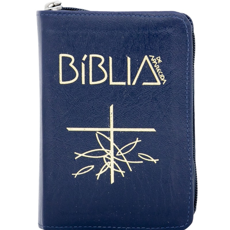 Bíblia de Aparecida bolso zíper azul