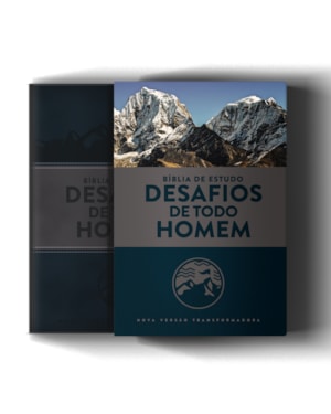 BÍBLIA DE ESTUDO DESAFIOS DE TODO HOMEM NVT, LETRA REGULAR, CAPA LUXO COURO SINTÉTICO AZUL: CAPA AZUL E CINZA