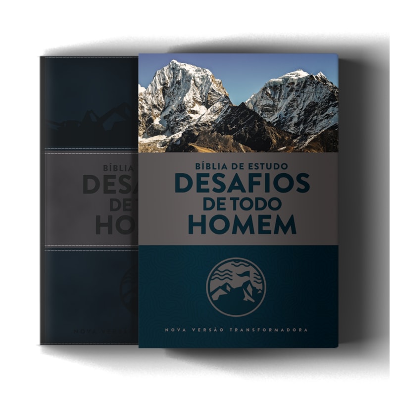 BÍBLIA DE ESTUDO DESAFIOS DE TODO HOMEM NVT, LETRA REGULAR, CAPA LUXO COURO SINTÉTICO AZUL: CAPA AZUL E CINZA