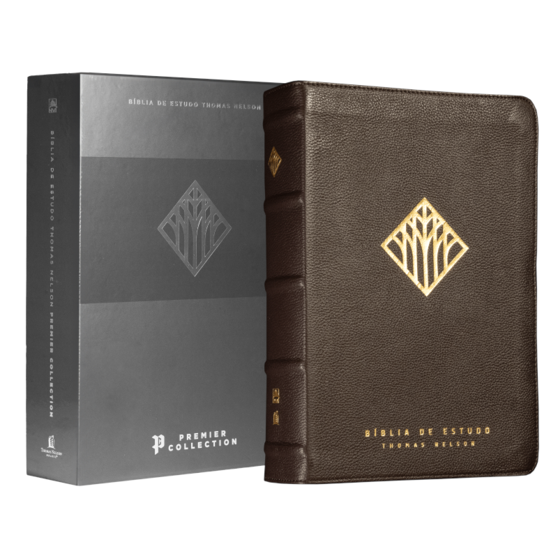 BÍBLIA DE ESTUDO THOMAS NELSON NVI, CAPA EM COURO LEGÍTIMO MARROM, LEITURA PERFEITA, PREMIER COLLECTION | BÍBLIA COM MAIS DE 50 MIL RECURSOS