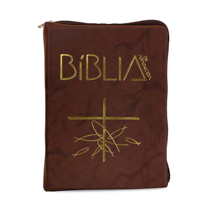 BÍblia deAparecida bolso zíper flexível marrom