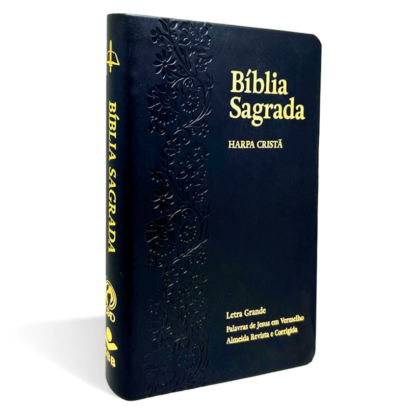 BÍBLIA GRANDE HARPA CRISTÃ LUXO LETRA GRANDE FLORAL RAMOS PRETA
