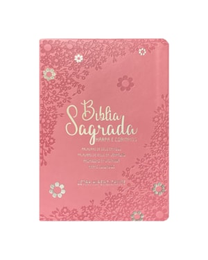 BÍBLIA HIPERGIGANTE ARC FULL COLOR C/HARPA PU LUXO C/ ÍNDICE DOURADA - FLORAL MARGARIDA ROSA